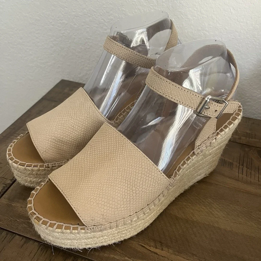 Franco‎ Sarto Womens 8.5 Espadrille Sandals Platform Beige Pink Leather EUC
